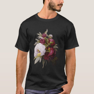 Pierre Joseph Redoute White Red Peony Paint Flower T-Shirt