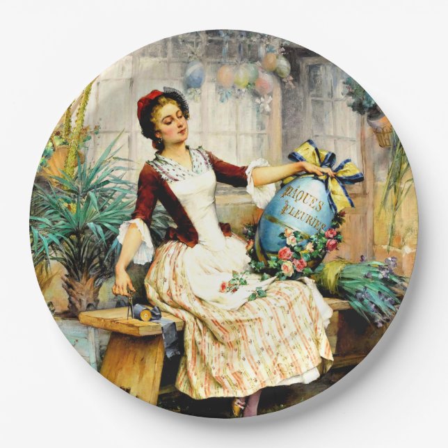 Pierre Outin - The Easter Egg, fine art painting Paper Plate (Front)