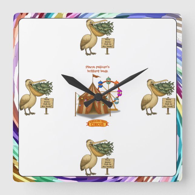 Pierre pelican's brilliant beak square wall clock (Front)
