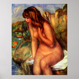 Pierre Renoir - Bathing sitting on a rock Poster