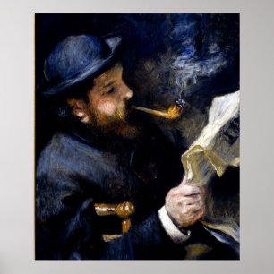 Pierre Renoir - Claude Monet Reading a Newspaper Poster