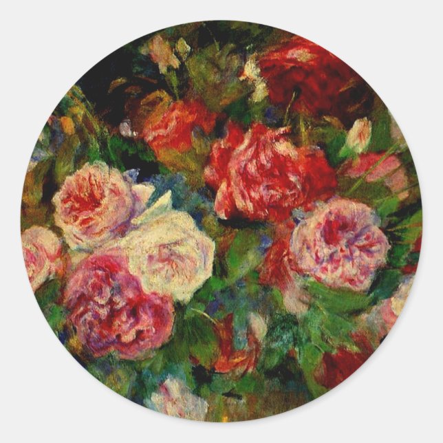 Pierre Renoir painting, Roses, famous artwork Classic Round Sticker (Front)