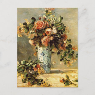 Pierre Renoir- Roses and Jasmine in a Delft Vase Postcard