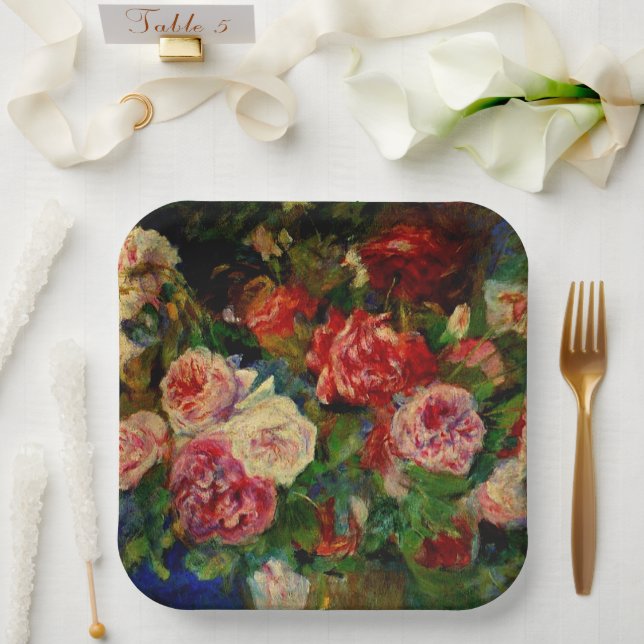 Pierre Renoir's painting, Roses,  Paper Plate (Wedding)