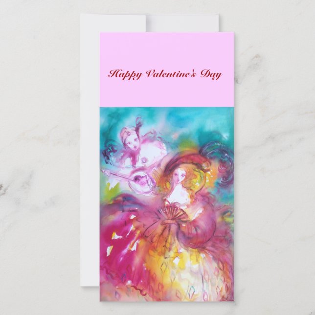 PIERROT AND ARLECCHINA Valentine's Day Music Holiday Card (Front)