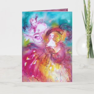 PIERROT AND ARLECCHINA Venetian Carnival, Holiday Card