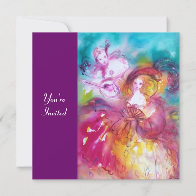 PIERROT AND ARLECCHINA Venetian Carnival, Invitation (Front)