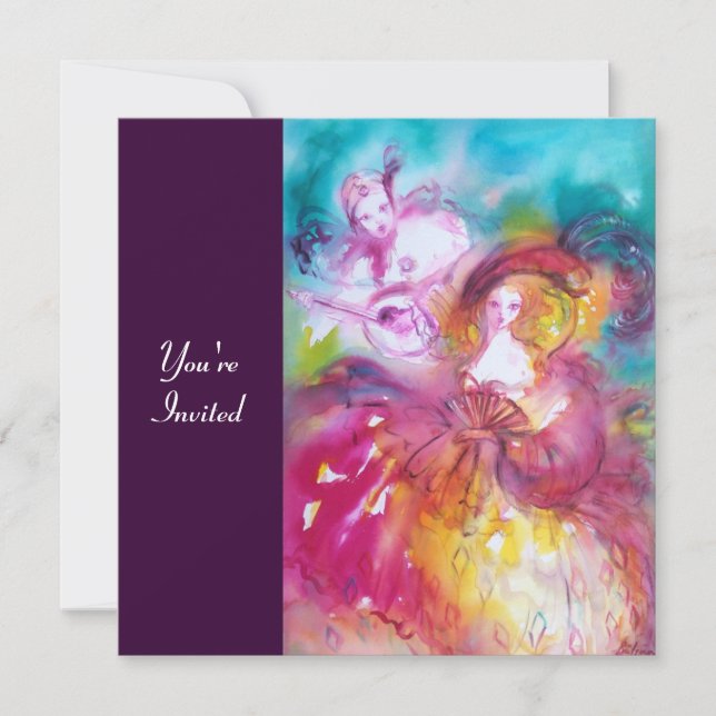 PIERROT AND ARLECCHINA Venetian Carnival, Invitation (Front)