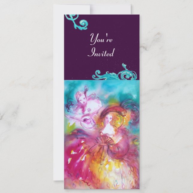 PIERROT AND ARLECCHINA Venetian Carnival, Invitation (Front)