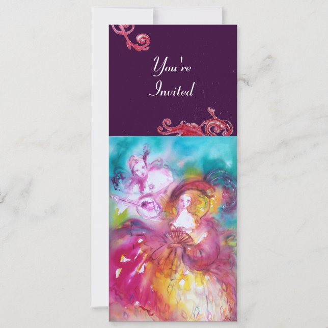 PIERROT AND ARLECCHINA Venetian Carnival, Invitation (Front)