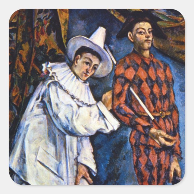 Pierrot and Harlequin, Mardi Gras by Paul Cezanne Square Sticker (Front)