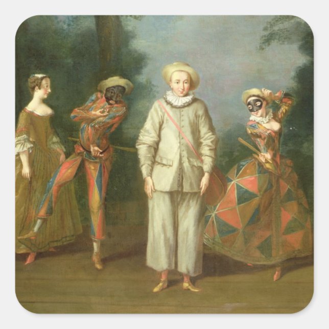Pierrot and Harlequin Square Sticker (Front)