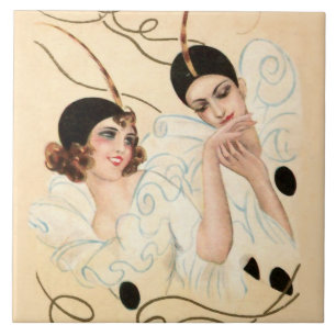 Pierrot and Pierrette Hand Kiss by Sophia Chiostri Tile