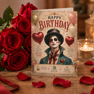 Pierrot Clown Birthday Card Vintage Elegant