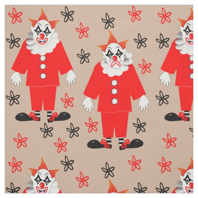 Pierrot Clown Vintage Carnival Clowns Pattern Fabric (Swatch)