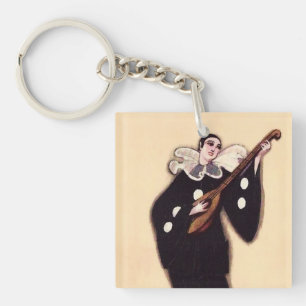 Pierrot in Black Playing Lute by Sophia Chiostri Key Ring