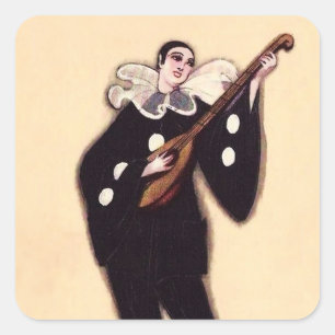 Pierrot in Black Playing Lute by Sophia Chiostri Square Sticker