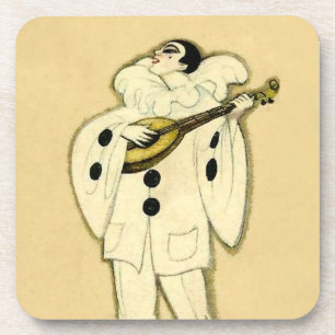 Pierrot Serenades a Crescent Moon by Sophia Chiost Coaster