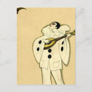 Pierrot Serenades a Crescent Moon by Sophia Chiost Holiday Postcard