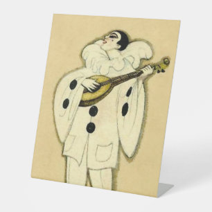 Pierrot Serenades a Crescent Moon by Sophia Chiost Pedestal Sign