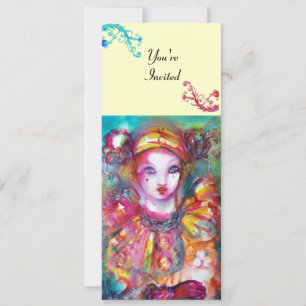 PIERROT WITH CAT / Mardi Gras Masquerade Party Invitation