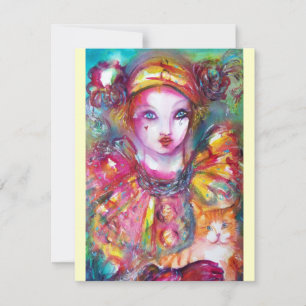 PIERROT WITH CAT / Mardi Gras Masquerade Party Invitation