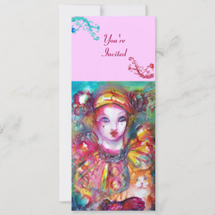 PIERROT WITH CAT / Mardi Gras Masquerade Party Invitation