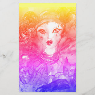 PIERROT WITH CAT / Mardi Gras Masquerade Party Stationery