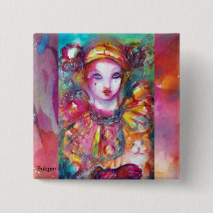 PIERROT WITH CAT / Venetian Masquerade Masks 15 Cm Square Badge