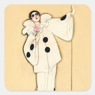 Pierrot With Pink Rose by Sophia Chiostri Square Sticker