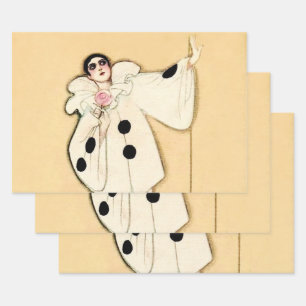 Pierrot With Pink Rose by Sophia Chiostri Wrapping Paper Sheet