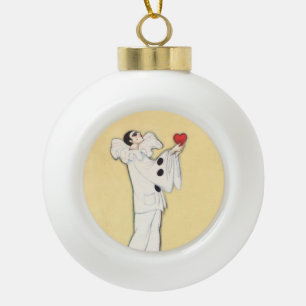Pierrot With Red Heart by Sophia Chiostri Ceramic Ball Christmas Ornament