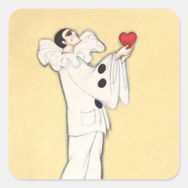 Pierrot With Red Heart by Sophia Chiostri Square Sticker (Front)