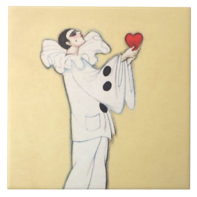 Pierrot With Red Heart by Sophia Chiostri Tile (Front)