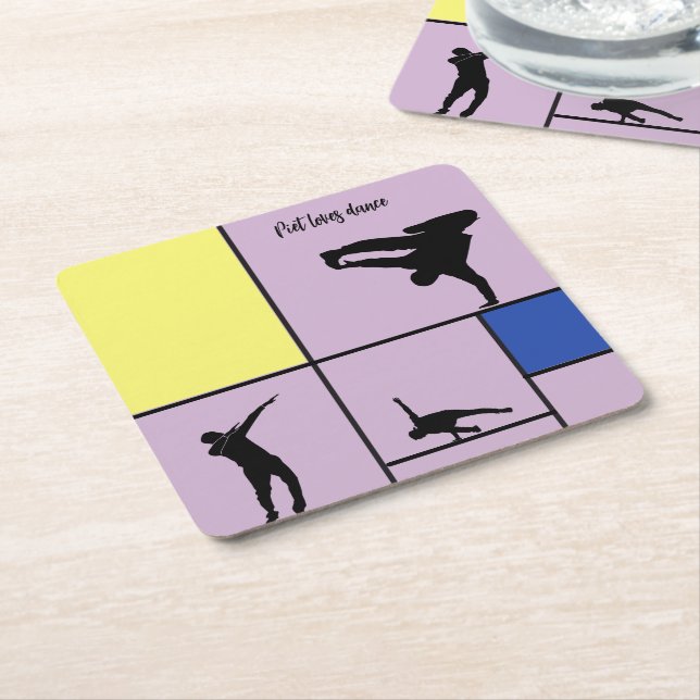 Piet Loves Dance Mondrian Street Hiphop Style Square Paper Coaster (Angled)