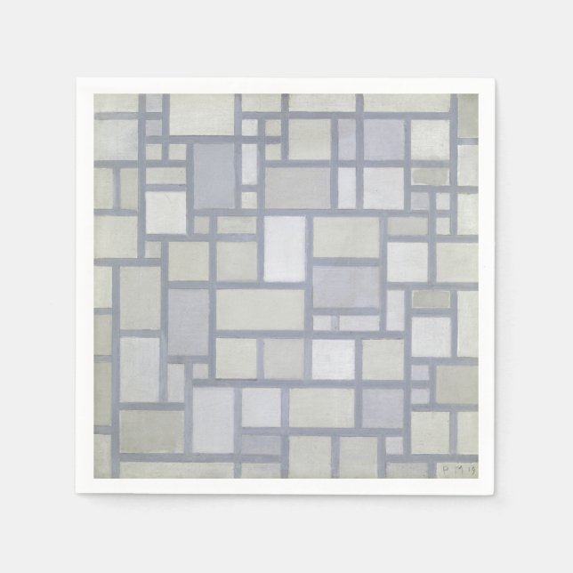 Piet Mondrian Abstract Geometric Grey Grid Art Napkin (Front)