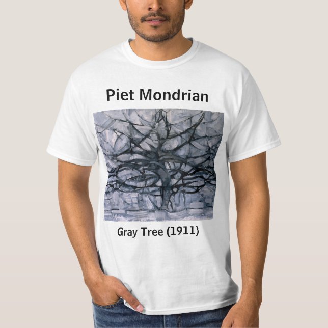 Piet Mondrian Abstract Grey Tree T-Shirt (Front)