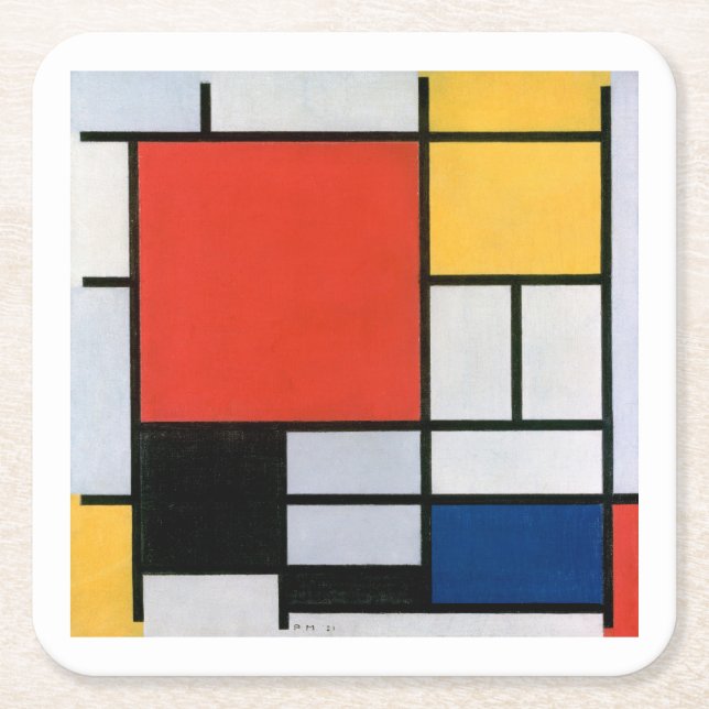 Piet Mondrian Abstract Square Paper Coaster (Front)