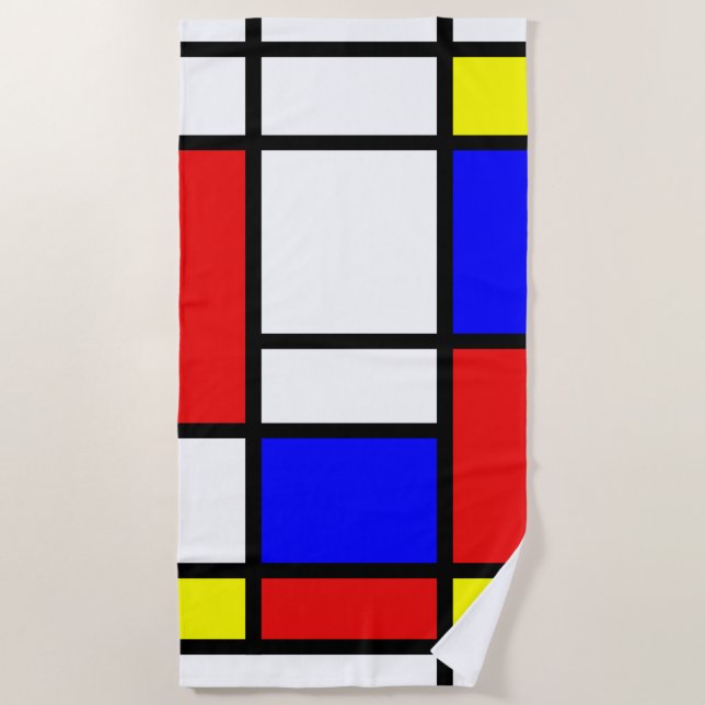 Piet Mondrian Art Style Modern Bright Colours Beach Towel (Front)