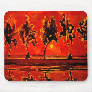 Piet Mondrian art, Trees by the Geine at Moonrise Mouse Mat