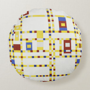 Piet Mondrian Broadway Boogie Woogie Abstract Art Round Cushion