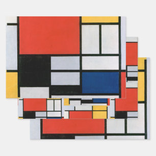 Piet Mondrian Composition Red Yellow Blue Print Wrapping Paper Sheet