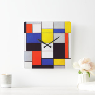 Piet Mondrian Geometric Grid Modern Wall Clock