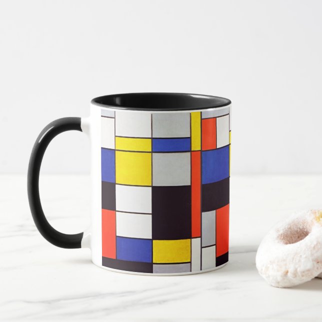 Piet Mondrian Neo-Plasticism Abstract Art Mug (With Donut)