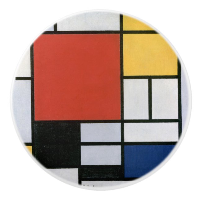 Piet Mondrian Red Blue Yellow Abstract Art Ceramic Knob (Front)