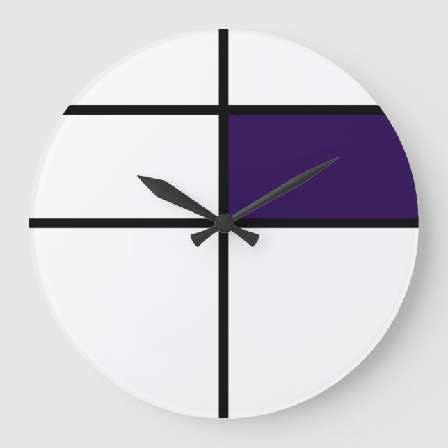 Piet Mondrian style design: purple Large Clock (Front)