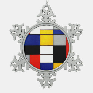 Piet Mondrian Style Fauvism Christmas decor Snowflake Pewter Christmas Ornament