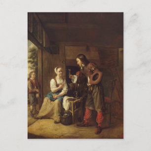 Pieter Hooch- Man Offering Wine to a Woman Postcard