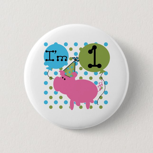 Pig 1st Birthday 6 Cm Round Badge (Front)