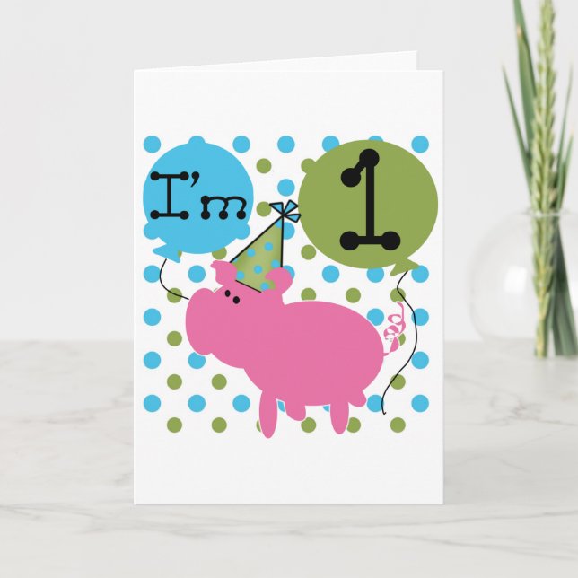 Pig 1st Birthday Tshirts and Gifts Card (Front)